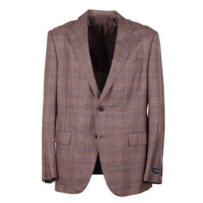 Pre-owned Ermenegildo Zegna Cocoa Layered Check Cashmere-silk-hemp Sport Coat 44r In Brown