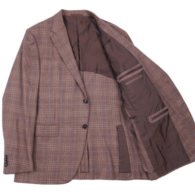 Pre-owned Ermenegildo Zegna Cocoa Layered Check Cashmere-silk-hemp Sport Coat 44r In Brown