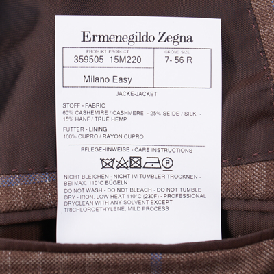 Pre-owned Ermenegildo Zegna Cocoa Layered Check Cashmere-silk-hemp Sport Coat 44r In Brown