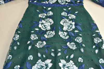 Pre-owned Marchesa Notte $995  Lace Green Blue Embroidered Gown Guipure Dress Flowers 2