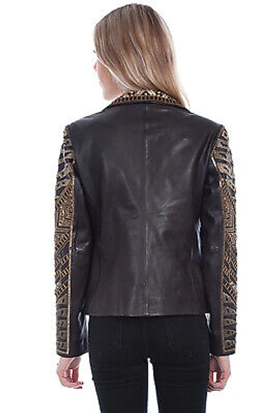 Pre-owned Scully Womens Black Lamb Leather Beaded Blazer Jacket