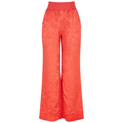 Shop Alice And Olivia Willis Coral Floral-jacquard Satin Trousers In Orange