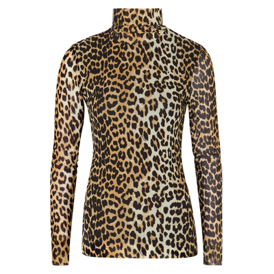 Shop Ganni Leopard-print Mesh Top