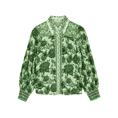 Shop Alice And Olivia Tiffie Green Printed Cotton Blouse