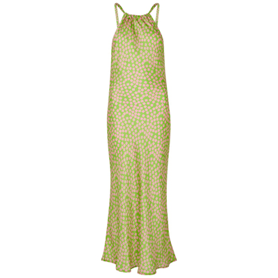 Shop Olivia Rubin Sabrina Printed Satin Midi Dress In Green