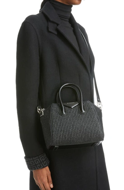 Givenchy Mini Antigona Raffia Top Handle Bag In 001-black