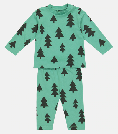 Stella Mccartney Baby Printed Cotton T-shirt And Pants Set In Verdino/nero