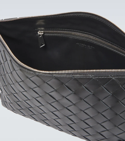 Shop Bottega Veneta Intreccio Leather Toiletry Bag In Black-silver