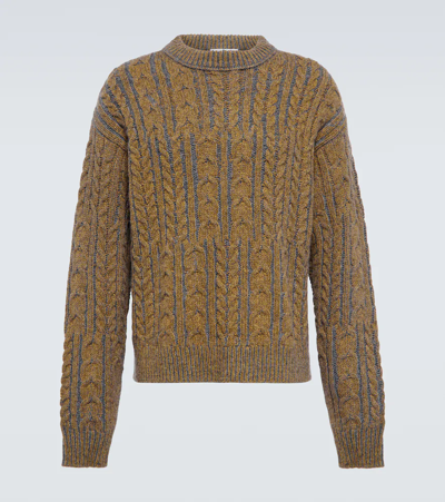 Shop Acne Studios Cable-knit Wool-blend Sweater In Oil Yellow