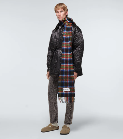 Shop Acne Studios Checked Wool-blend Scarf In Black
