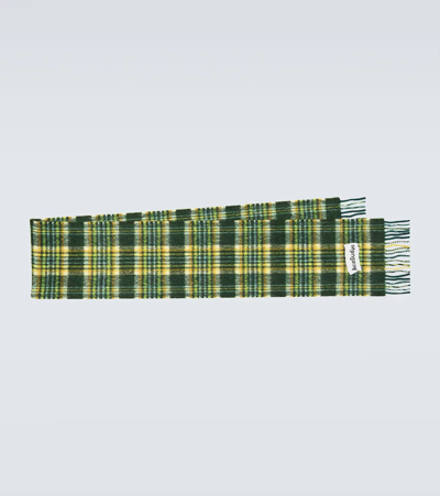 Shop Acne Studios Checked Wool-blend Scarf In Green