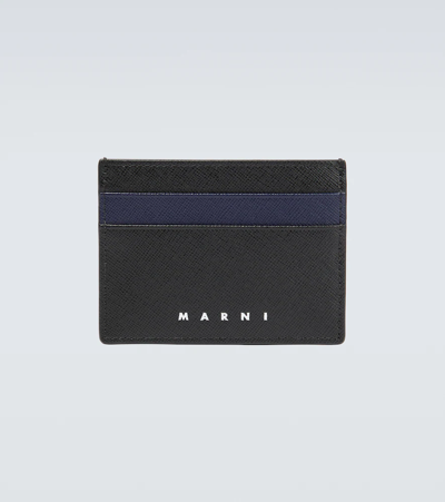 Shop Marni Leather Card Holder In Black Blue/black