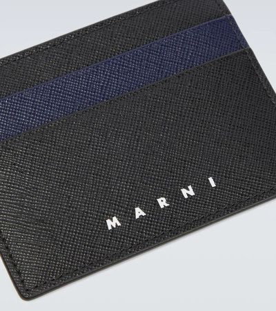 Shop Marni Leather Card Holder In Black Blue/black
