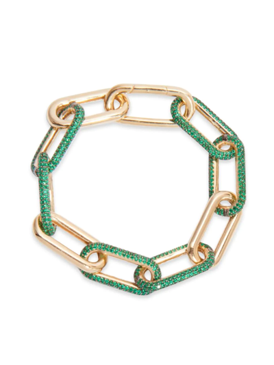 Shop Nickho Rey Women's 14k-yellow-gold Vermeil & Crystal Oval-link Chain Bracelet In Green