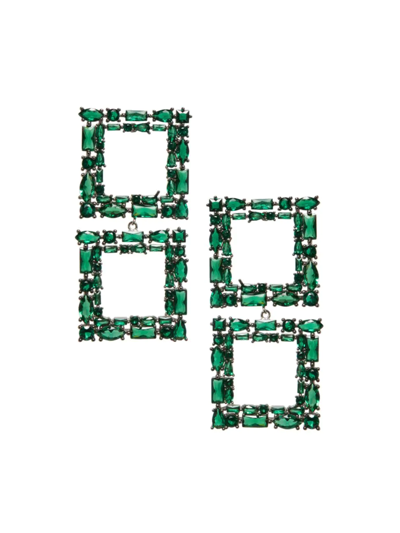 Shop Nickho Rey Women's Katie Rhodium Vermeil & Crystal Square Double-drop Earrings In Green