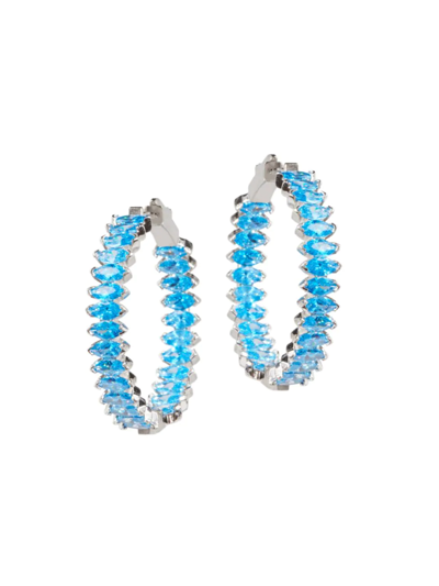 Shop Nickho Rey Women's Marquise White Rhodium-vermeil & Crystal Hoop Earrings In Blue
