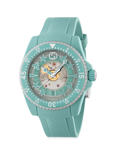 Shop Gucci Men's  Dive Stainless Steel Rubber Watch In Light Blue