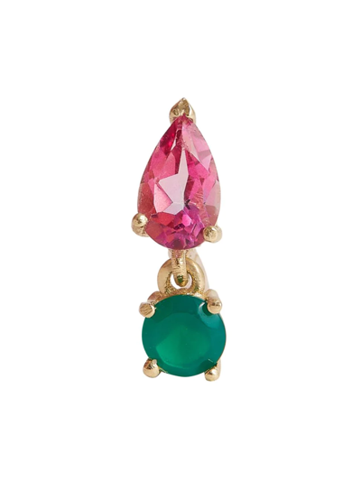 Shop Loren Stewart Women's Colors Of Love 14k Yellow Gold, Pink Topaz, & Green Agate Stud Earring