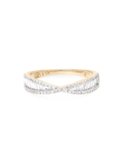Shop Stone And Strand Women's Bold 10k Yellow Gold & Diamond Crossover Ring