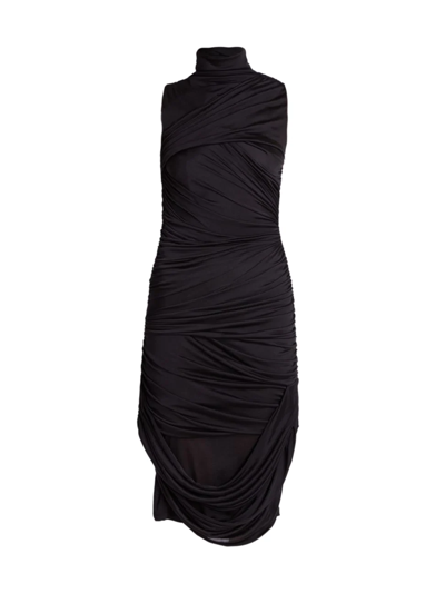 Shop Loewe Women's Draped Silk Midi-dress In Black