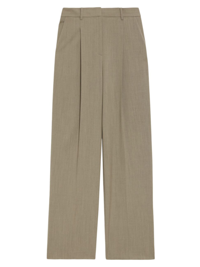 Shop Theory Women's Pleated High-waisted Wide-leg Trousers In Khaki Melange