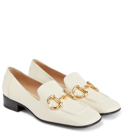 Shop Gucci Horsebit Leather Loafers In Mystic White