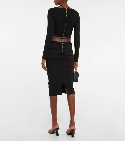Shop Versace Ruched Crop Top In Black