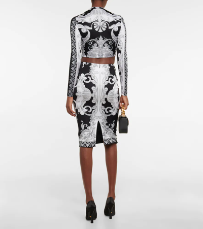 Shop Versace Silver Baroque Cutout Midi Skirt In Black+white