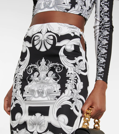 Shop Versace Silver Baroque Cutout Midi Skirt In Black+white