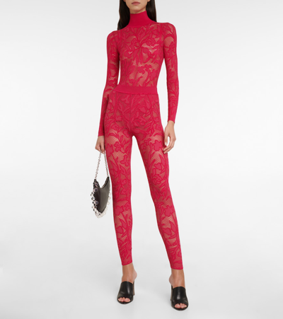 Shop Alaïa Lace Turtleneck Bodysuit In Pink