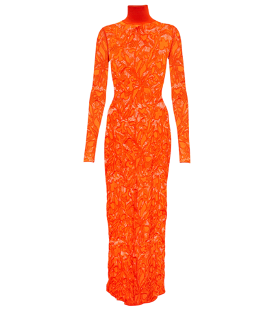 Alaïa Lace Turtleneck Maxi Dress In Orange Fonce | ModeSens
