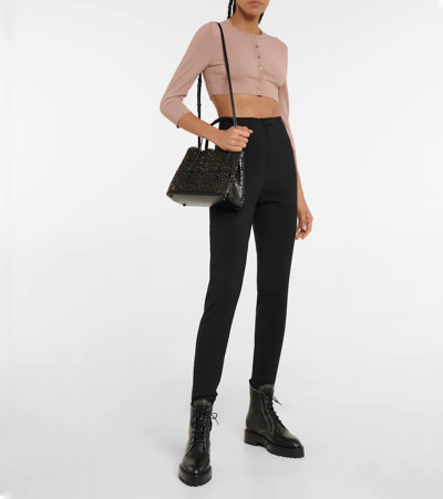 Shop Alaïa Cropped Knit Cardigan In Nude Alaia