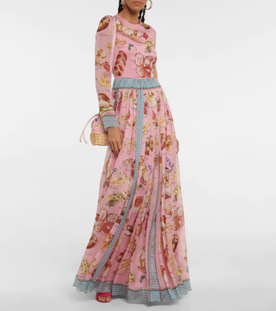 Shop Dolce & Gabbana Printed Silk Maxi Dress In Pane Fdo.rosa