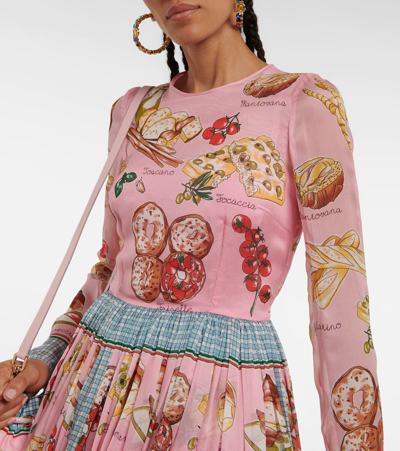 Shop Dolce & Gabbana Printed Silk Maxi Dress In Pane Fdo.rosa