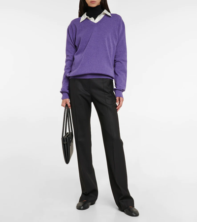 Shop The Row Kumamo V-neck Cashmere Sweater In Purple Iris