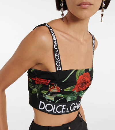 Shop Dolce & Gabbana Floral Silk-blend Crop Top In Rose Fdo Nero