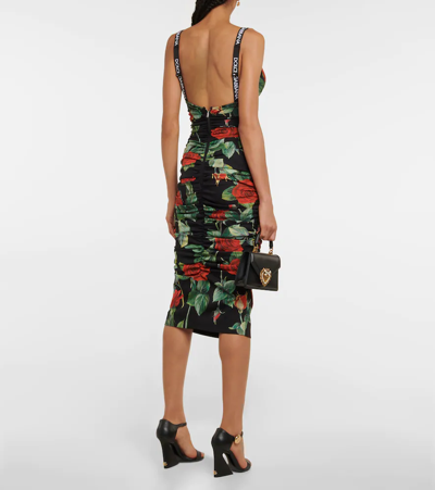 Shop Dolce & Gabbana Floral Silk-blend Charmeuse Midi Dress In Rose Fdo Nero