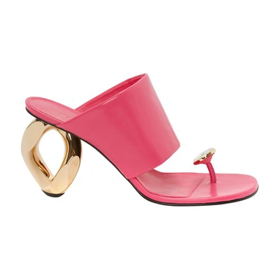 Shop Jw Anderson Leather Diamond Chain Heel Sandal In Hot Pink