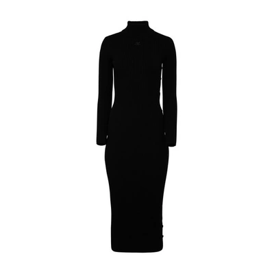 Shop Courrèges Long Knit Dress In Black