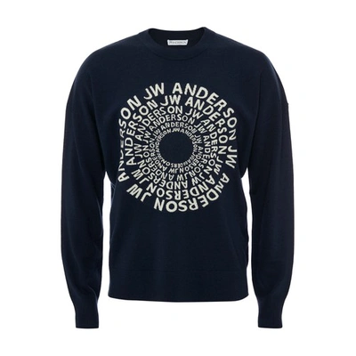 Shop Jw Anderson Swirl Logo Crewneck Jumper In Indigo