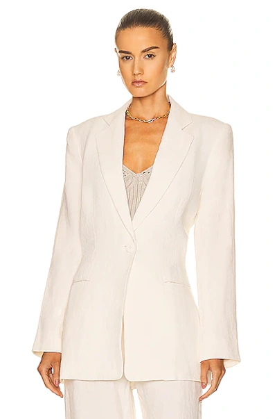 Shop St Agni Linen Silhouette Blazer In Ivory