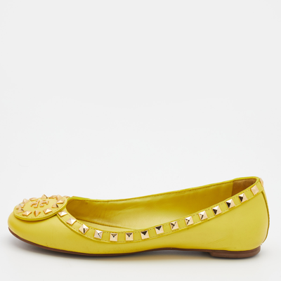 Pre-owned Tory Burch Yellow Leather Studded Ballet Flats Size 37.5