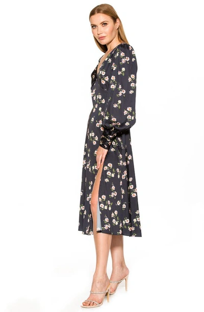 Shop Alexia Admor Elysa Long Sleeve Satin Midi Dress In Black Floral