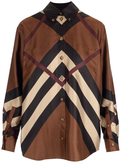 Shop Burberry Checked Buttoned Shirt In Multi