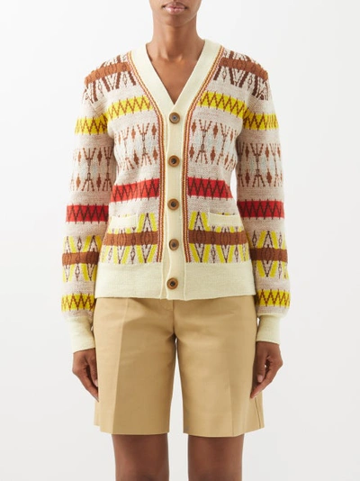 Wales Bonner Orchestra Jacquard Wool Knit Cardigan In Yellow