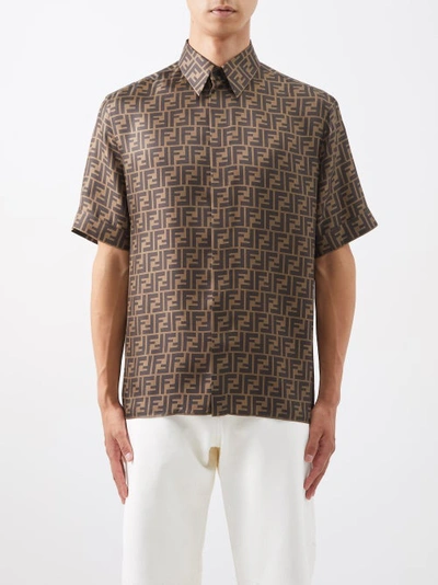 Fendi Logo-print Silk Oversized Shirt In Brown | ModeSens