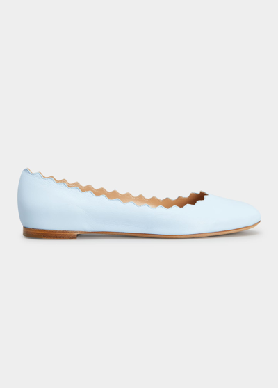 Shop Chloé Lauren Scalloped Leather Ballet Flats In Airy Blue