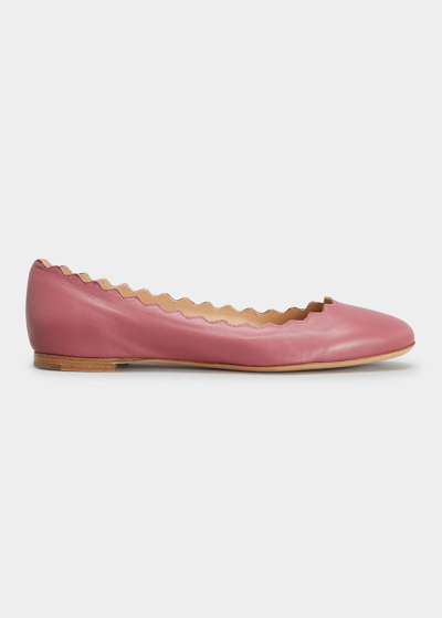 Shop Chloé Lauren Scalloped Leather Ballet Flats In Tawny Red