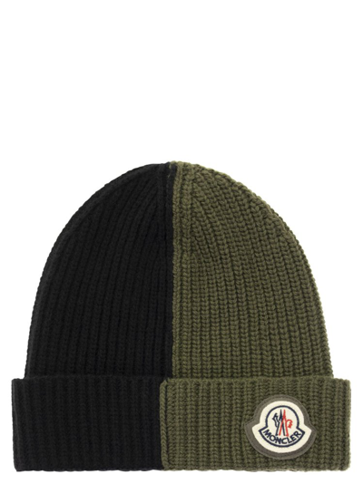 Shop Moncler Logo Patch Knitted Beanie In Multi