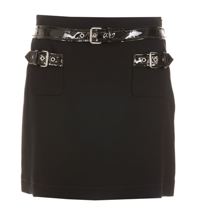 Shop Moschino Bondage Buckle Cady Stretch Mini Skirt In Black